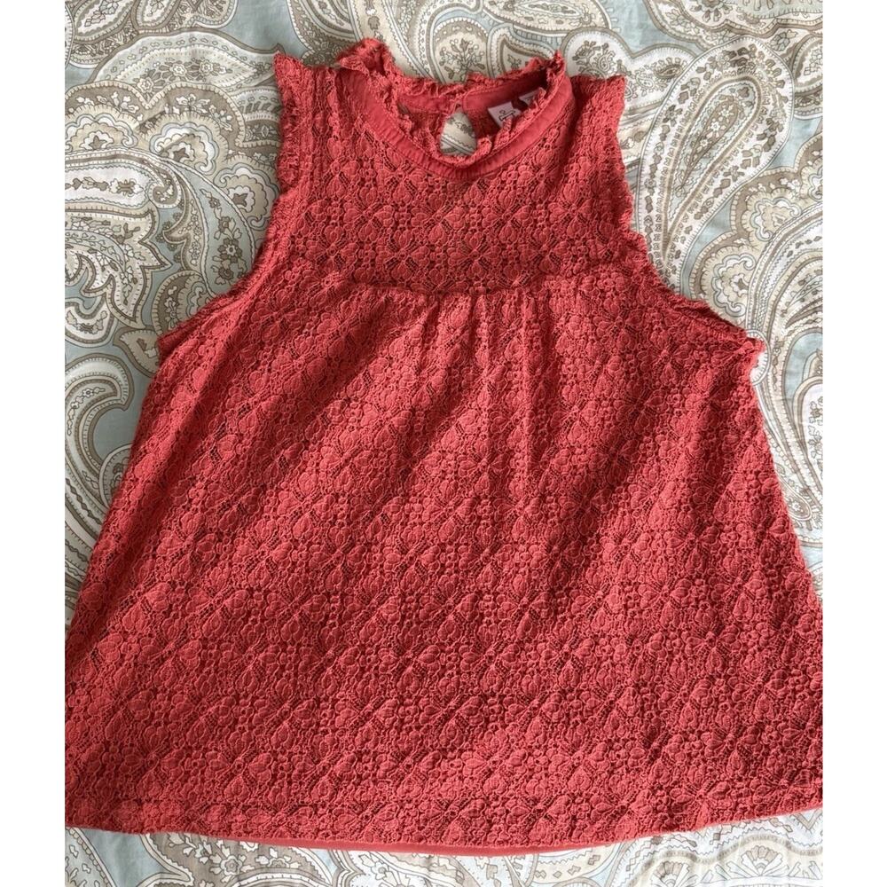 Love On A Hanger High Neck Lace Overlay Tank Top Deep Rust Color Size Medium